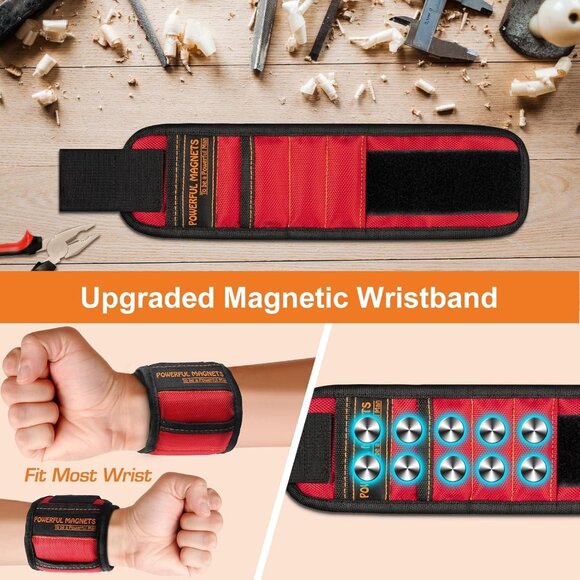 HIGHEVER Tool Belt Man Red Magnetic Wristband Perfect Holding Screws Nails - Picture 7 of 8